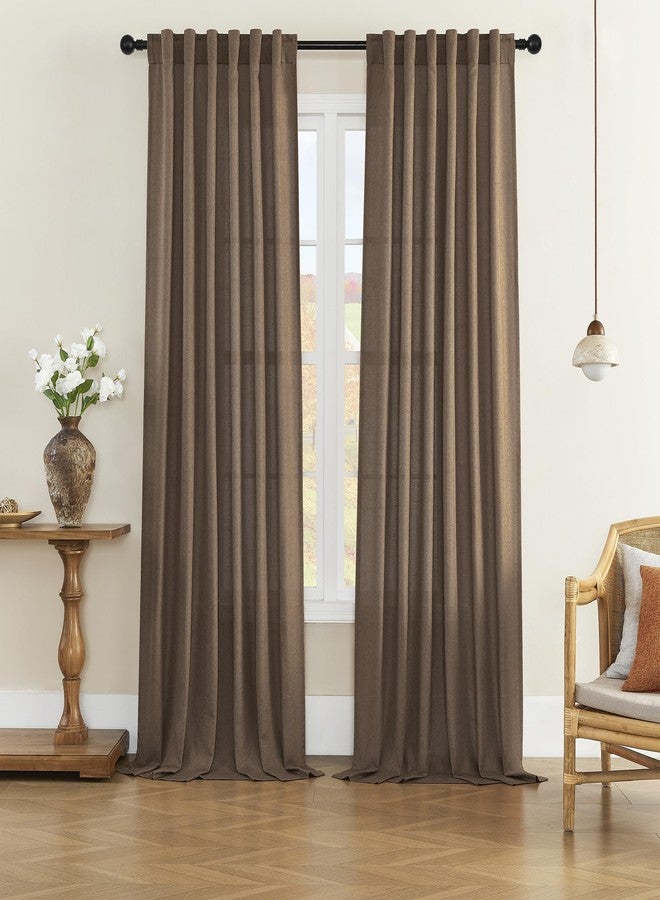 DONREN Natural Linen Blended Curtains - Back Tab Window Treatments Panels Drapes for Living Room/Bedroom, Light Filtering Semi Sheer (Set of 2, 50" x 84", Brown) - Image 1